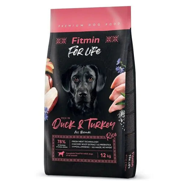 Fitmin For Life tüm Irklar için ördek ve Hindi Etli Yetişkin Köpek Maması 12 Kg