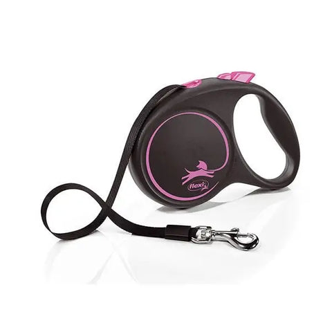 Flexi Black Design şerit Otomatik Köpek Gezdirme Tasması Pembe/siyah Large 5 Mt
