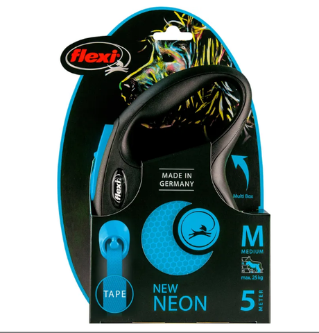 Flexi Neon Reflektörlü Şerit Otomatik Köpek Gezdirme Tasması Mavi Medium 5 Mt