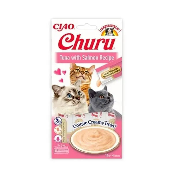 Inaba Ciao Churu Cream Ton Balıklı ve Somonlu Sıvı Kedi ödül Maması 14 Gr 4 Adet