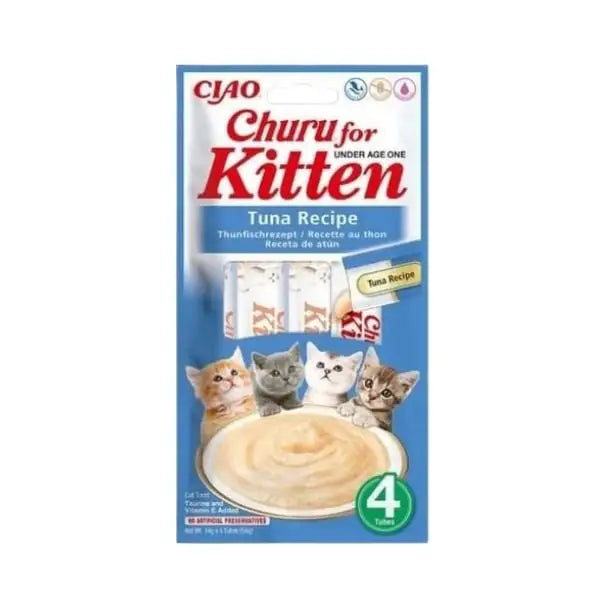 Inaba Ciao Churu Kitten Tuna Balıklı Yavru Kediler için Sıvı Kedi ödül Maması 14 Gr 4 Adet