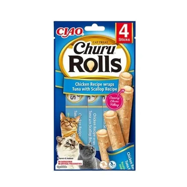 Inaba Ciao Churu Rolls Sticks Tavuk Sargılı Deniz Taraklı ve Ton Balıklı Kedi ödül Maması 10 Gr 4