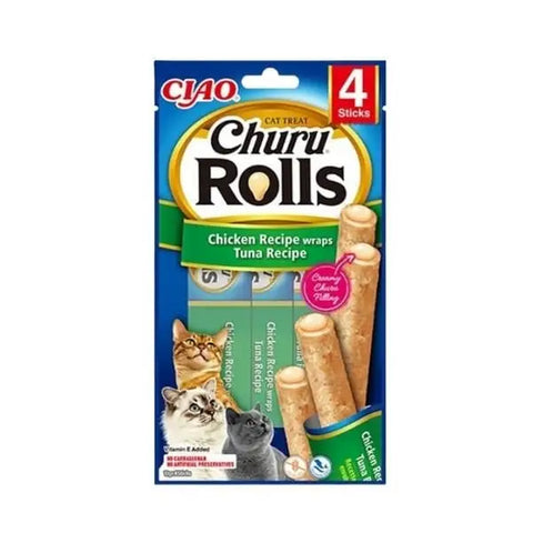 Inaba Ciao Churu Rolls Sticks Tavuk Sargılı ve Ton Balıklı Kedi ödül Maması 10 Gr 4 Adet