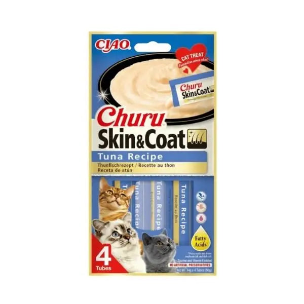 Inaba Ciao Churu Skin & Coat Deri ve Tüy Sağlığı için Ton Balıklı Sıvı Kedi ödül Maması 14 Gr 4 Adet