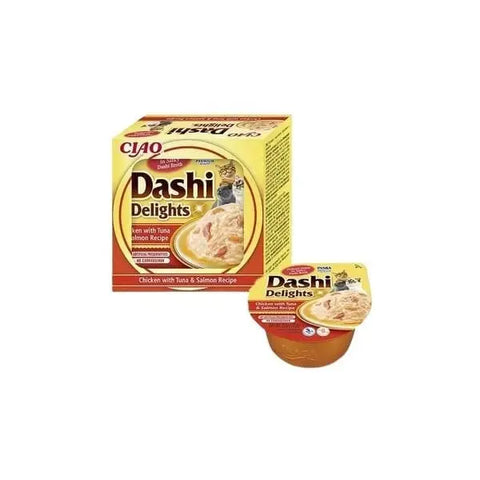 Inaba Ciao Dashi Delights Tavuklu Ton ve Somon Balıklı Kedi çorbası 70 Gr