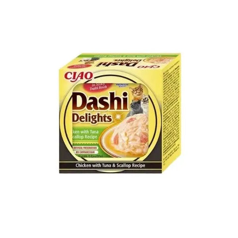 Inaba Ciao Dashi Delights Ton Balıklı Tavuklu ve Deniz Taraklı Kedi çorbası 70 Gr