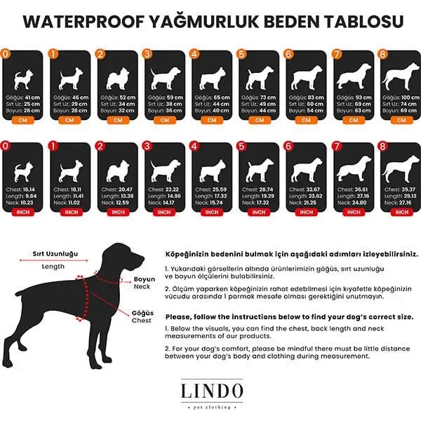 Lindo Dogs Aqua İçi Fileli Su Geçirmez Köpek Yağmurluğu Mavi Beden 1