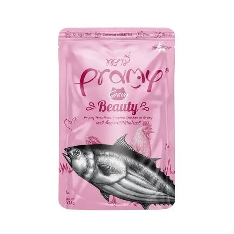 Pramy Indoor Sos İçinde Ton Balıklı ve Tavuklu Pouch Yetişkin Konserve Kedi Maması 70 Gr