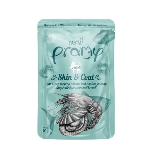 Pramy Jöle İçinde Karidesli Deniz Taraklı ve Ton Balıklı Pouch Yetişkin Konserve Kedi Maması 70 Gr