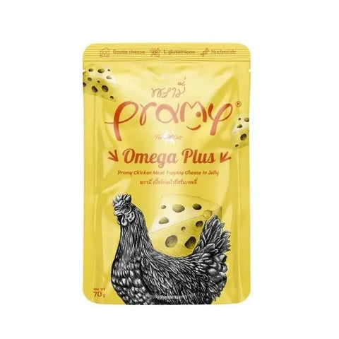 Pramy Omega Plus Jöle İçinde Tavuklu ve Peynirli Pouch Yetişkin Konserve Kedi Maması 70 Gr