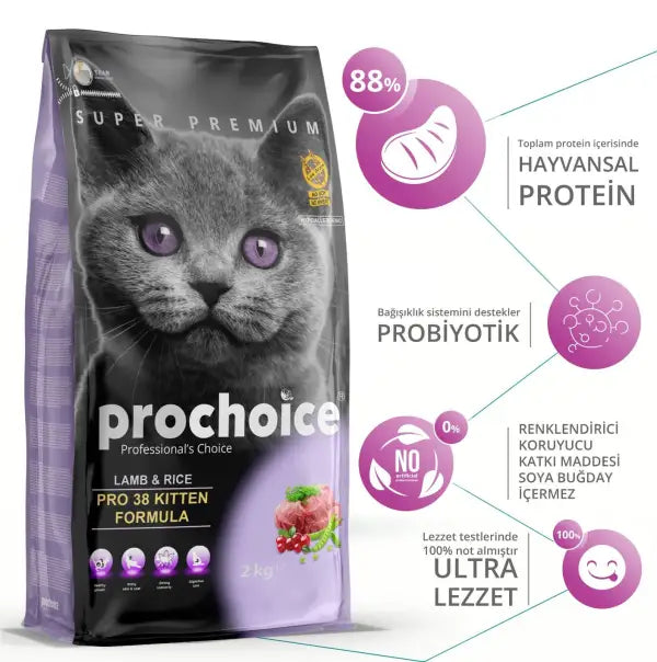 Pro Choice 38 Kitten Kuzu Etli Yavru Kedi Maması 15 Kg