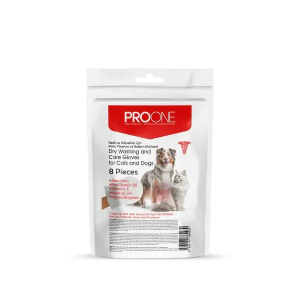Pro One Kedi ve Köpekler için Kuru Yıkama Bakım Eldiveni 8 Adet