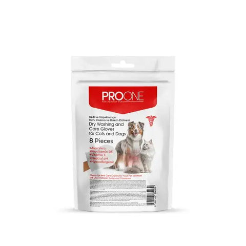 Pro One Kedi ve Köpekler için Kuru Yıkama Bakım Eldiveni 8 Adet