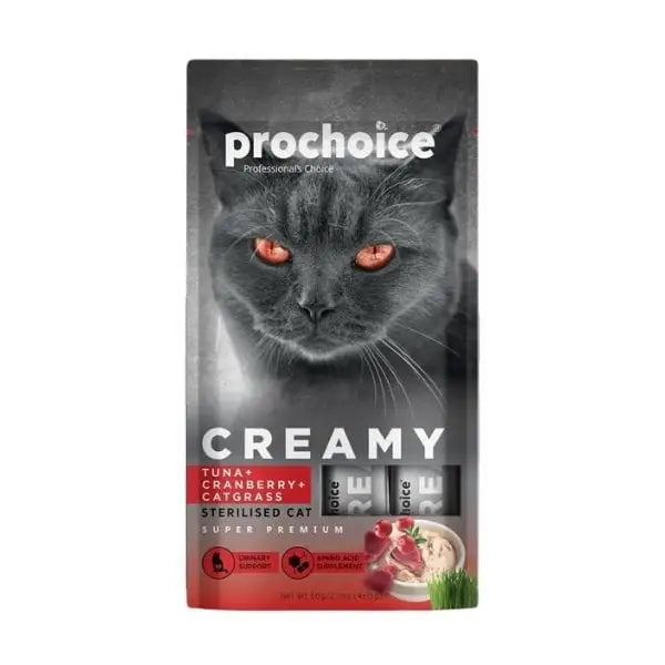 Prochoice Creamy Ton Balık Turna Yemişli ve Kedi çimli Sıvı ödül Maması 15 Gr 4 Adet