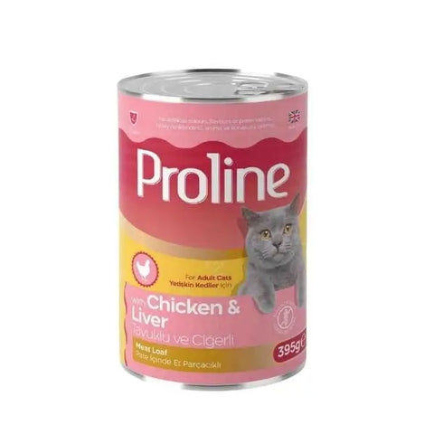 Proline Pate İçinde Et Parçacıklı Tavuklu ve Ciğerli Yetişkin Konserve Kedi Maması 395 Gr