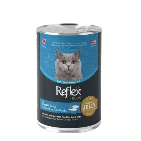 Reflex Plus Jöle İçinde Alabalıklı ve Ton Balıklı Yetişkin Konserve Kedi Maması 400 Gr