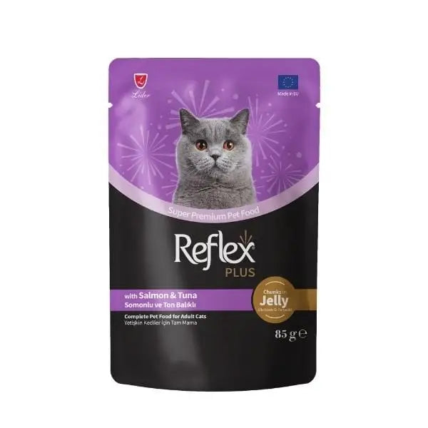 Reflex Plus Jöle İçinde Somonlu ve Ton Balıklı Pouch Yetişkin Konserve Kedi Maması 85 Gr