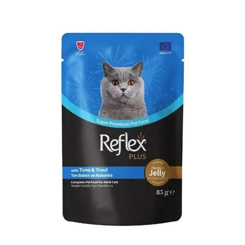 Reflex Plus Jöle İçinde Ton Balıklı ve Alabalıklı Pouch Yetişkin Konserve Kedi Maması 85 Gr