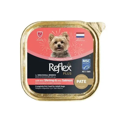 Reflex Plus Pate Karidesli ve Somonlu küçük Irk Yetişkin Konserve Köpek Maması 85 Gr