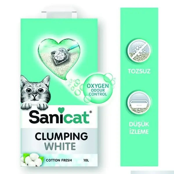 Sanicat Clumping White Cotton Oksijen Kontrol Topaklanan Kedi Kumu 10 Lt