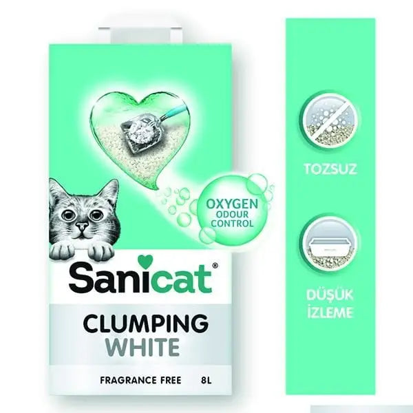 Sanicat Clumping White Oksijen Kontrol Süper Topaklanan Kedi Kumu 8 Lt