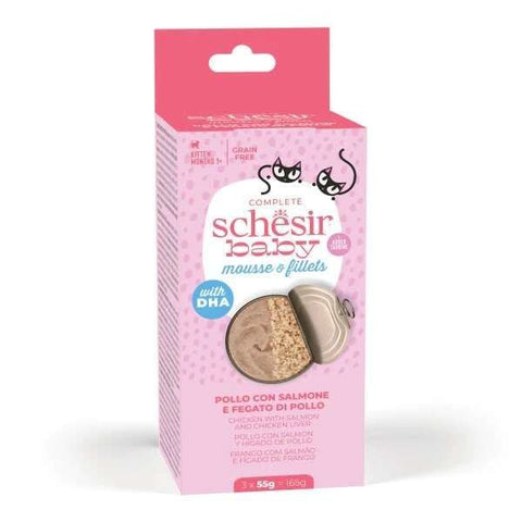 Schesir Baby Cat Somonlu ve Tavuk Ciğerli Yavru Kedi Konservesi 1 Adet 3x55 Gr