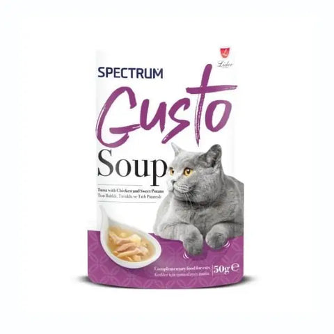 Spectrum Gusto Soup Ton Balıklı Tavuklu ve Tatlı Patatesli Kedi çorbası 50 Gr