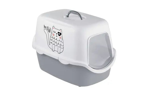 Stefanplast Cathy Griffe Kedi Desenli Kapalı Tuvaleti Beyaz/gri 56x40x40 Cm